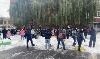 家长开铲车到校扫雪